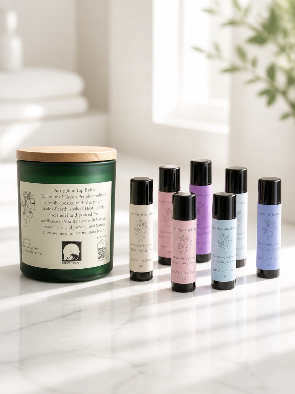 Coconut & Shea Butter Lip Care Set – 7 Tubes | Green Frosted Jar